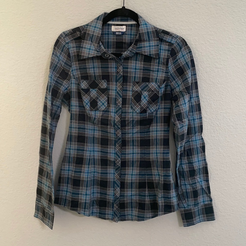 Anchor Blue Fitted Plaid Shirt